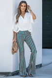 LC77253-9-S, LC77253-9-M, LC77253-9-L, LC77253-9-XL, LC77253-9-2XL, Green Sequin Stripe High Waist Flare Pants