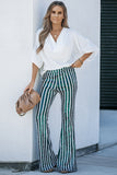 LC77253-9-S, LC77253-9-M, LC77253-9-L, LC77253-9-XL, LC77253-9-2XL, Green Sequin Stripe High Waist Flare Pants