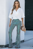 LC77253-9-S, LC77253-9-M, LC77253-9-L, LC77253-9-XL, LC77253-9-2XL, Green Sequin Stripe High Waist Flare Pants