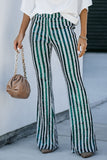 LC77253-9-S, LC77253-9-M, LC77253-9-L, LC77253-9-XL, LC77253-9-2XL, Green Sequin Stripe High Waist Flare Pants