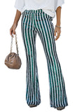 LC77253-9-S, LC77253-9-M, LC77253-9-L, LC77253-9-XL, LC77253-9-2XL, Green Sequin Stripe High Waist Flare Pants
