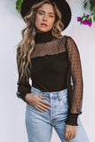 Women's Sheer Dotty Long Sleeve Ribbed Mesh Velvet Bodysuit