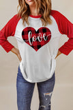 LC25119422-3-S, LC25119422-3-M, LC25119422-3-L, LC25119422-3-XL, LC25119422-3-2XL, Red Womens Valentine's Day Tee Shirt Love Plaid Heart Raglan Sleeve Top for Women