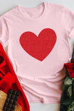 LC25219225-10-S, LC25219225-10-M, LC25219225-10-L, LC25219225-10-XL, LC25219225-10-2XL, Pink Valentine's Day Sequin Heart Graphic Tee Short Sleeve Shirt Tops
