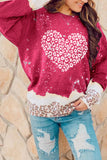 Womens Valentines Day Shirt Leopard Bleached Heart Pullover Sweatshirt