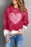 LC25314026-3-S, LC25314026-3-M, LC25314026-3-L, LC25314026-3-XL, LC25314026-3-2XL, Red Womens Valentines Day Shirt Leopard Bleached Heart Pullover Sweatshirt