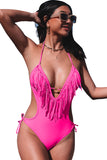 LC443432-6-S, LC443432-6-M, LC443432-6-L, LC443432-6-XL, LC443432-6-2XL, Rose Tassel One Piece Swimsuits for Women Halter Backless Sexy Swimwear