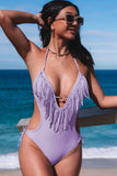 LC443432-8-S, LC443432-8-M, LC443432-8-L, LC443432-8-XL, LC443432-8-2XL, Purple Tassel One Piece Swimsuits for Women Halter Backless Sexy Swimwear