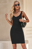 LC2211331-2-S, LC2211331-2-M, LC2211331-2-L, LC2211331-2-XL, LC2211331-2-2XL, Black Women's Summer Tank Dress Knit V Neck Sleeveless Bodycon Ribbed Dresses