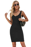 LC2211331-2-S, LC2211331-2-M, LC2211331-2-L, LC2211331-2-XL, LC2211331-2-2XL, Black Women's Summer Tank Dress Knit V Neck Sleeveless Bodycon Ribbed Dresses