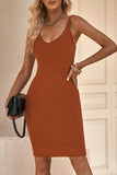 LC2211331-14-S, LC2211331-14-M, LC2211331-14-L, LC2211331-14-XL, LC2211331-14-2XL, Orange Women's Summer Tank Dress Knit V Neck Sleeveless Bodycon Ribbed Dresses
