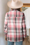 LC2552972-10-S, LC2552972-10-M, LC2552972-10-L, LC2552972-10-XL, LC2552972-10-2XL, Pink Womens Plaid Button Up Patch Pocket Shirt Oversized Tops Jacket