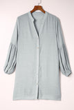 LC2552553-11-S, LC2552553-11-M, LC2552553-11-L, LC2552553-11-XL, LC2552553-11-2XL, Gray Womens Long Sleeve Oversized Blouses Tops Button Up Bishop Sleeve Shirt