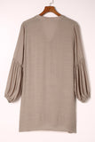 LC2552553-16-S, LC2552553-16-M, LC2552553-16-L, LC2552553-16-XL, LC2552553-16-2XL, Khaki Womens Long Sleeve Oversized Blouses Tops Button Up Bishop Sleeve Shirt