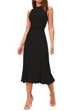 LC273384-2-S, LC273384-2-M, LC273384-2-L, LC273384-2-XL, Black Women's Knit Tank Dresses Vacation Sleeveless Ribbed Swing Party Midi Dresses