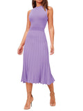 LC273384-8-S, LC273384-8-M, LC273384-8-L, LC273384-8-XL, Purple Women's Knit Tank Dresses Vacation Sleeveless Ribbed Swing Party Midi Dresses