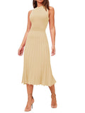 LC273384-18-S, LC273384-18-M, LC273384-18-L, LC273384-18-XL, Apricot Women's Knit Tank Dresses Vacation Sleeveless Ribbed Swing Party Midi Dresses