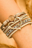 BH011916-15, Beige Bohemian Heart Rhinestone Magnetic Clasp Bracelet Gifts for Women