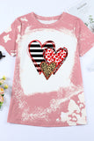 LC25219269-10-S, LC25219269-10-M, LC25219269-10-L, LC25219269-10-XL, LC25219269-10-2XL, Pink Women's Heart Print Tops Tie Dye Contrast Short Sleeve T Shirt