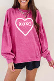 LC25314078-6-S, LC25314078-6-M, LC25314078-6-L, LC25314078-6-XL, LC25314078-6-2XL, Rose Womens XOXO Heart Glitter Print Pullover Sweatshirt for Valentine's Day