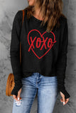 LC25119533-2-S, LC25119533-2-M, LC25119533-2-L, LC25119533-2-XL, LC25119533-2-2XL, Black  Long Sleeve XOXO Heart Print Long Sleeve Sweatshirt for Women