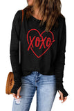 LC25119533-2-S, LC25119533-2-M, LC25119533-2-L, LC25119533-2-XL, LC25119533-2-2XL, Black  Long Sleeve XOXO Heart Print Long Sleeve Sweatshirt for Women