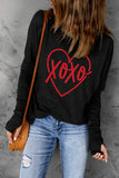 LC25119533-2-S, LC25119533-2-M, LC25119533-2-L, LC25119533-2-XL, LC25119533-2-2XL, Black  Long Sleeve XOXO Heart Print Long Sleeve Sweatshirt for Women