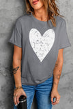 LC25219275-11-S, LC25219275-11-M, LC25219275-11-L, LC25219275-11-XL, LC25219275-11-2XL, Gray Valentine's Day T Shirt Heart Shape Graphic T Shirt for Women