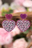 BH012231-6, Rose Leopard Heart Shaped Sequin Stud Earrings Gift for Her Mom Wife Valentine