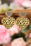 BH012231-16, Khaki Leopard Heart Shaped Sequin Stud Earrings Gift for Her Mom Wife Valentine