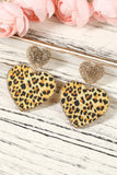 BH012231-16, Khaki Leopard Heart Shaped Sequin Stud Earrings Gift for Her Mom Wife Valentine