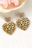 BH012231-16, Khaki Leopard Heart Shaped Sequin Stud Earrings Gift for Her Mom Wife Valentine