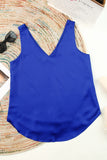 LC2567769-5-S, LC2567769-5-M, LC2567769-5-L, LC2567769-5-XL, LC2567769-5-2XL, Blue Deep V Neck Loose Tank Top Loose Sleeveless T Shirt Blouse