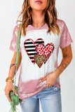 LC25219269-10-S, LC25219269-10-M, LC25219269-10-L, LC25219269-10-XL, LC25219269-10-2XL, Pink Women's Heart Print Tops Tie Dye Contrast Short Sleeve T Shirt