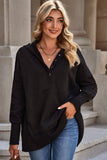 LC25311926-2-S, LC25311926-2-M, LC25311926-2-L, LC25311926-2-XL, LC25311926-2-2XL, Black Batwing Sleeve Pocketed Henley Hoodie