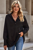 LC25311926-2-S, LC25311926-2-M, LC25311926-2-L, LC25311926-2-XL, LC25311926-2-2XL, Black Batwing Sleeve Pocketed Henley Hoodie
