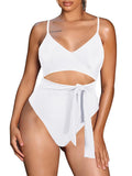 LC443489-1-S, LC443489-1-M, LC443489-1-L, LC443489-1-XL, White Women's One Piece Swimsuit Cutout Cheeky Tummy Control Bathing Suit Monokini