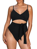 LC443489-2-S, LC443489-2-M, LC443489-2-L, LC443489-2-XL, Black Women's One Piece Swimsuit Cutout Cheeky Tummy Control Bathing Suit Monokini