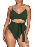 LC443489-109-S, LC443489-109-M, LC443489-109-L, LC443489-109-XL, Army Green   Women's One Piece Swimsuit Cutout Cheeky Tummy Control Bathing Suit Monokini