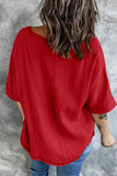 LC25112185-3-S, LC25112185-3-M, LC25112185-3-L, LC25112185-3-XL, LC25112185-3-2XL, Red Women's Casual Short Sleeve T Shirts V Neck Chest Pocket Knit Blouse Top