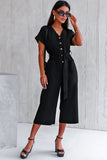 LC643609-2-S, LC643609-2-M, LC643609-2-L, LC643609-2-XL, LC643609-2-2XL, Black Women's Casual Long Pants Romper V Neck Pocketed Jumpsuit