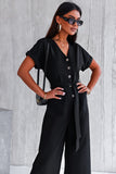 LC643609-2-S, LC643609-2-M, LC643609-2-L, LC643609-2-XL, LC643609-2-2XL, Black Women's Casual Long Pants Romper V Neck Pocketed Jumpsuit