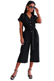 LC643609-2-S, LC643609-2-M, LC643609-2-L, LC643609-2-XL, LC643609-2-2XL, Black Women's Casual Long Pants Romper V Neck Pocketed Jumpsuit