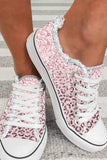 Pink Leopard Canvas Sneakers for Women Lace-up Casual Shoes