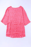 LC25118225-6-S, LC25118225-6-M, LC25118225-6-L, LC25118225-6-XL, LC25118225-6-2XL, Rose Women's Leopard Oversized Blouse Half Sleeve V Neck Top