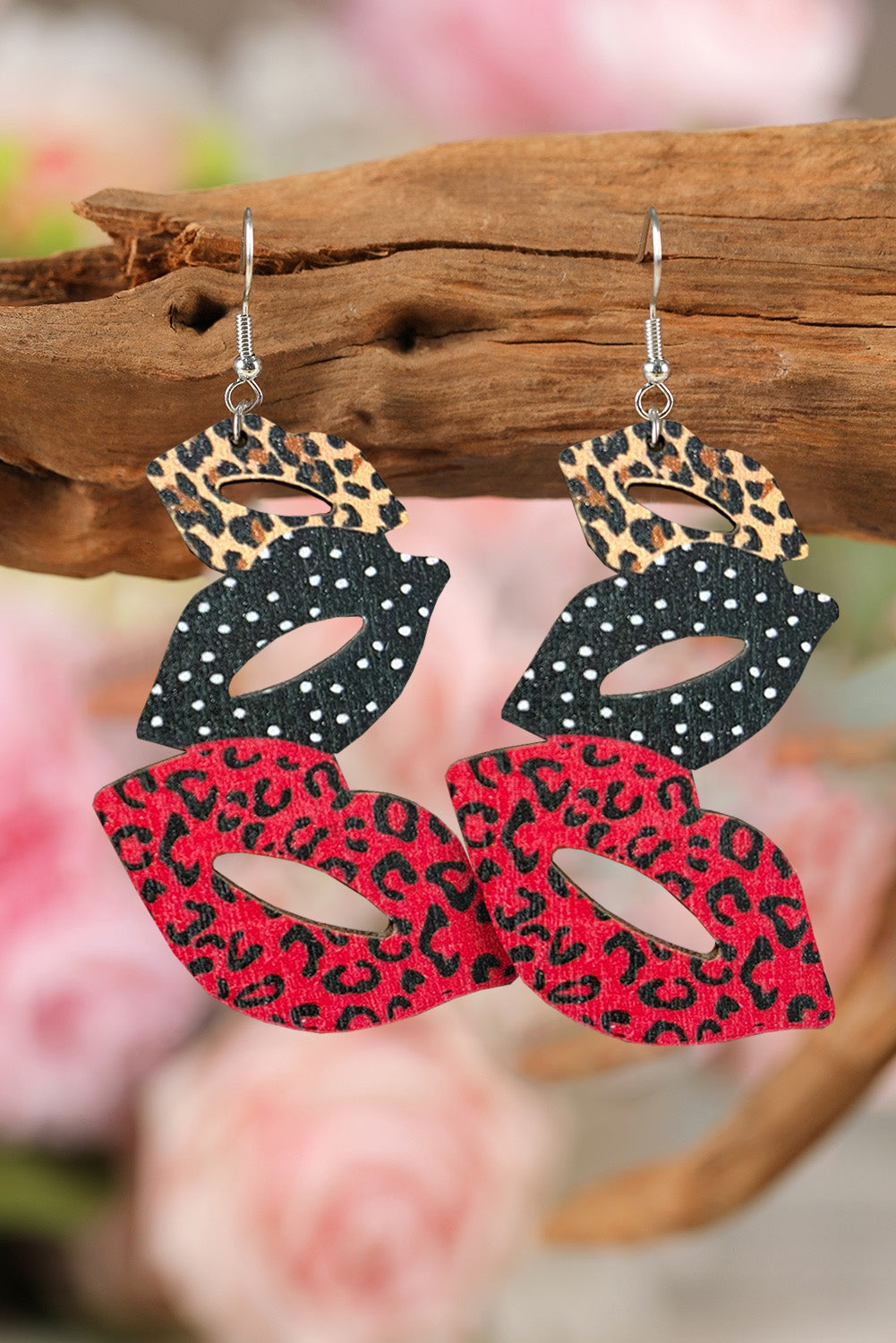BH012272-3, Red Valentine's Day Earrings Lip Boots Leopard Western Print Earrings for Women