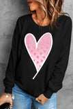 LC25314108-2-S, LC25314108-2-M, LC25314108-2-L, LC25314108-2-XL, LC25314108-2-2XL, Black Valentines Day Shirts Glitter Heart Graphic Sweatshirt for Women