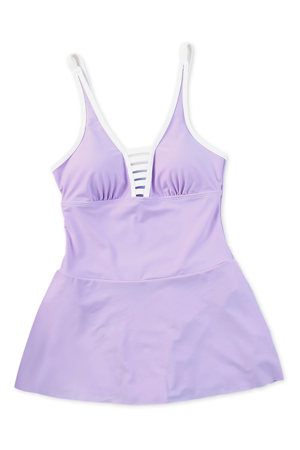 LC443469-8-S, LC443469-8-M, LC443469-8-L, LC443469-8-XL, LC443469-8-2XL, Purple Women's One Piece Swimdress Skirted Strappy V Neck Side Split One-piece Bathing Suit