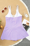 LC443469-8-S, LC443469-8-M, LC443469-8-L, LC443469-8-XL, LC443469-8-2XL, Purple Women's One Piece Swimdress Skirted Strappy V Neck Side Split One-piece Bathing Suit