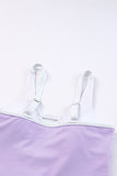 LC443469-8-S, LC443469-8-M, LC443469-8-L, LC443469-8-XL, LC443469-8-2XL, Purple Women's One Piece Swimdress Skirted Strappy V Neck Side Split One-piece Bathing Suit